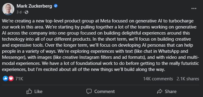 Meta announces 'AI personas'